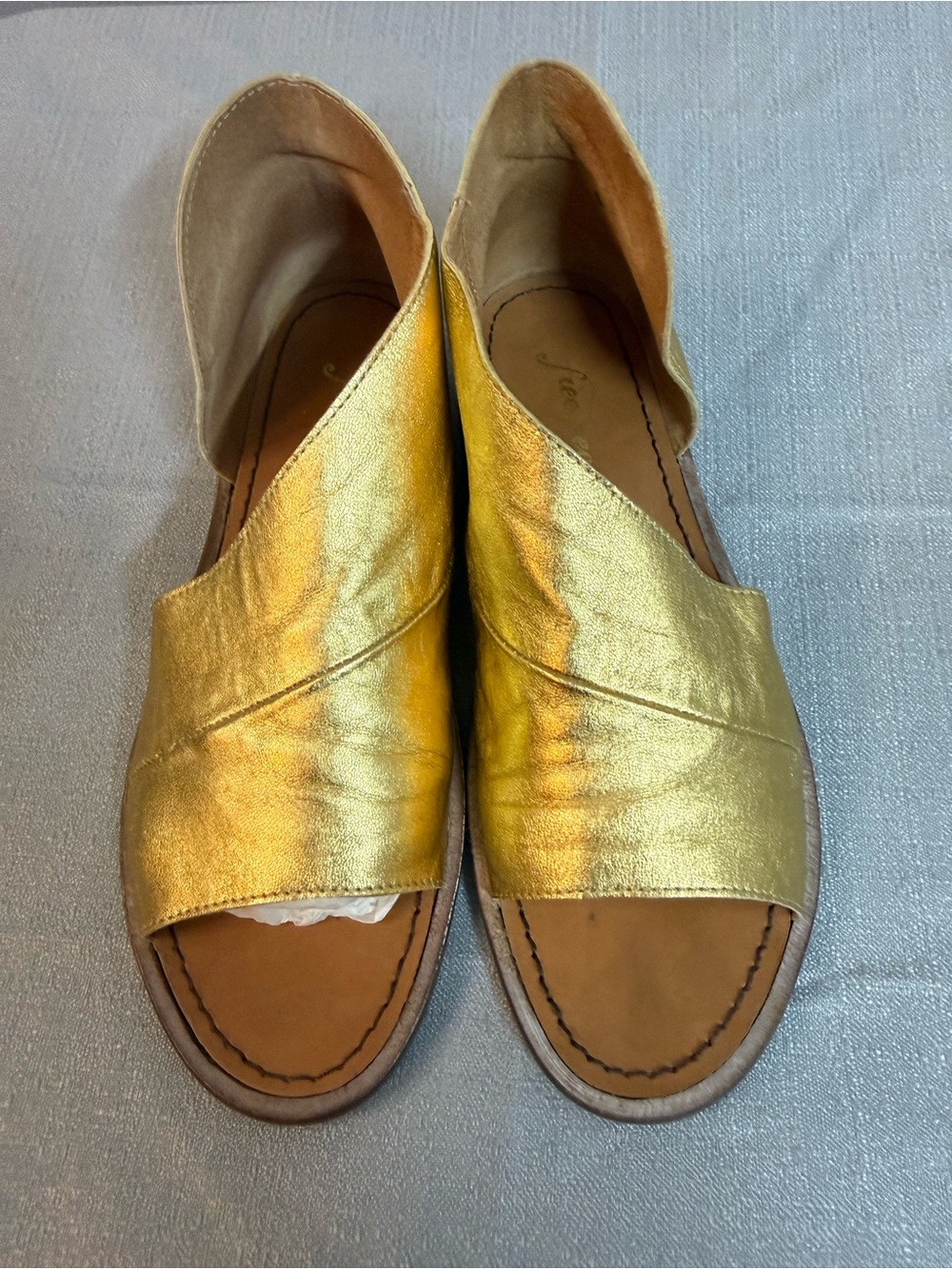 Free People Mont Blac Flat Sandals Metallic Gold Open-Side